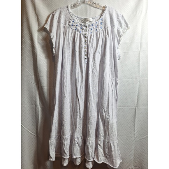 EILEEN WEST 100% Cotton Soft Ditsy Floral Nightgown Sz 2X White Blue Cottagecore - Picture 1 of 5